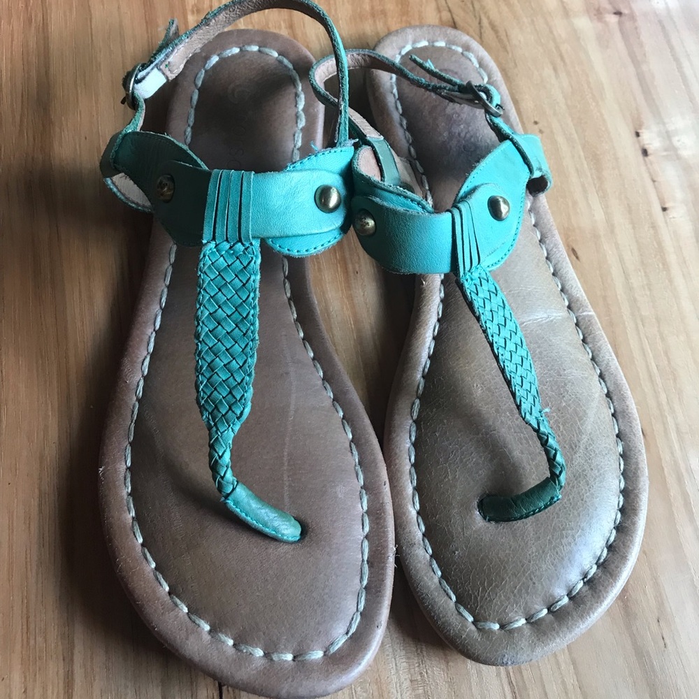 Aqua and Tan Sandals
